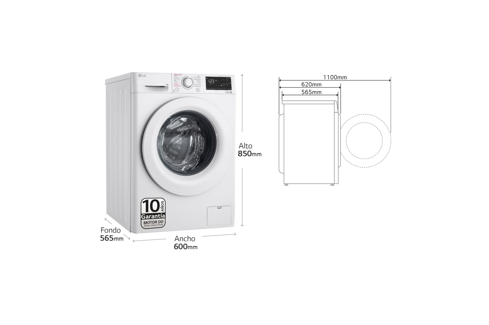 LG Lavadora inteligente  AI Direct Drive TM, con Vapor, autodosificación detergente, 9kg, 1400,  Clasificación B Blanca, Serie 350, F4WV3509S3W