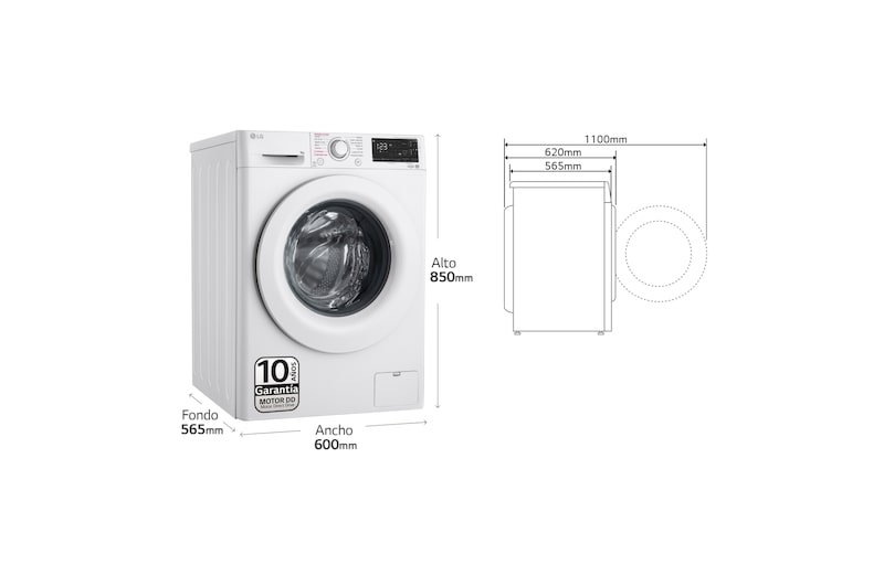 LG Lavadora inteligente AI Direct Drive TM, con Vapor, autodosificación detergente, 9kg, 1400, Clasificación B Blanca, Serie 350, F4WV3509S3W