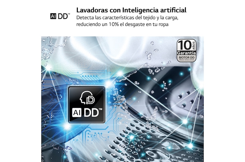 LG Lavadora inteligente AI Direct Drive TM, con Vapor, autodosificación detergente, 9kg, 1400, Clasificación B Blanca, Serie 350, F4WV3509S3W