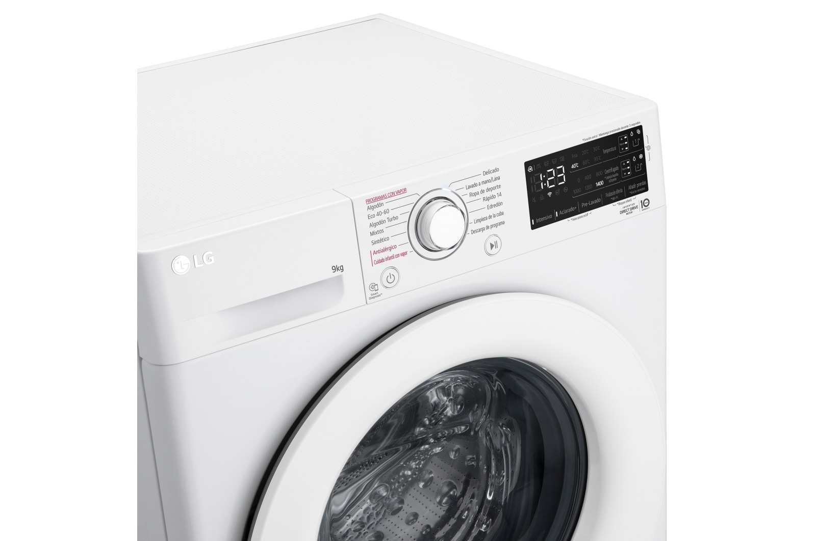 LG Lavadora inteligente  AI Direct Drive TM, con Vapor, autodosificación detergente, 9kg, 1400,  Clasificación B Blanca, Serie 350, F4WV3509S3W