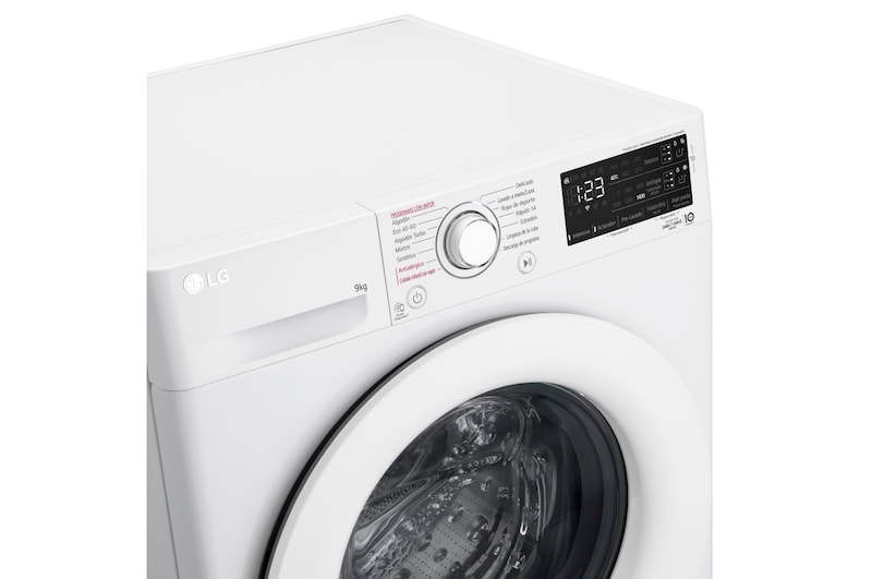 LG Lavadora inteligente AI Direct Drive TM, con Vapor, autodosificación detergente, 9kg, 1400, Clasificación B Blanca, Serie 350, F4WV3509S3W