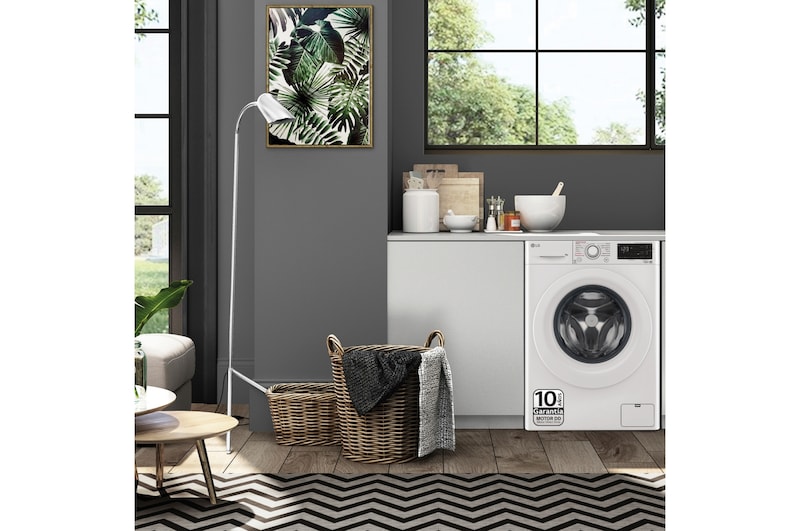 LG Lavadora inteligente AI Direct Drive TM, con Vapor, autodosificación detergente, 9kg, 1400, Clasificación B Blanca, Serie 350, F4WV3509S3W