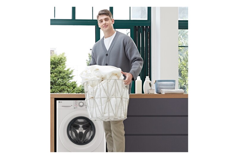 LG Lavadora inteligente AI Direct Drive TM, con Vapor, autodosificación detergente, 9kg, 1400, Clasificación B Blanca, Serie 350, F4WV3509S3W