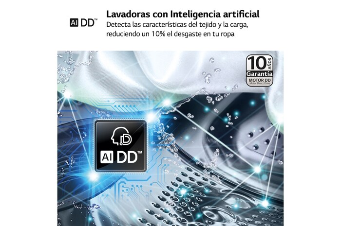 LG Lavadora inteligente AI Direct Drive TM, con Vapor, autodosificación detergente, 9kg, 1400, Clasificación B Blanca, Serie 350, F4WV3509S3W