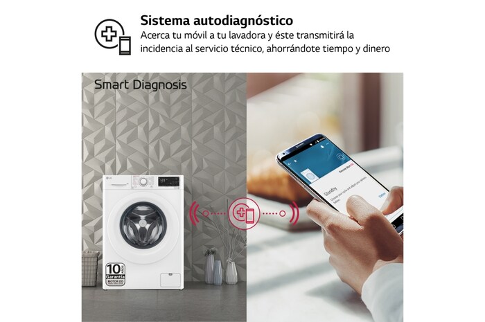 LG Lavadora inteligente AI Direct Drive TM, con Vapor, autodosificación detergente, 9kg, 1400, Clasificación B Blanca, Serie 350, F4WV3509S3W