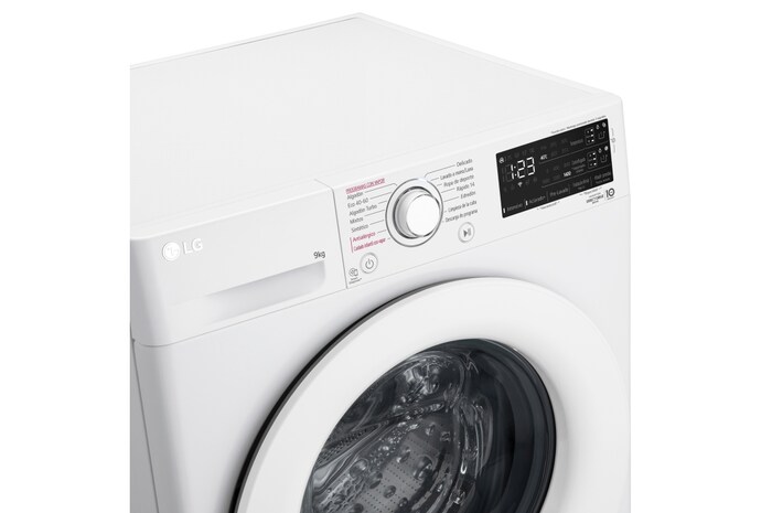 LG Lavadora inteligente AI Direct Drive TM, con Vapor, autodosificación detergente, 9kg, 1400, Clasificación B Blanca, Serie 350, F4WV3509S3W