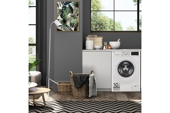 LG Lavadora inteligente AI Direct Drive TM, con Vapor, autodosificación detergente, 9kg, 1400, Clasificación B Blanca, Serie 350, F4WV3509S3W