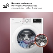 LG Lavadora inteligente  AI Direct Drive TM, con Vapor, autodosificación detergente, 9kg, 1400,  Clasificación B Blanca, Serie 350, F4WV3509S3W