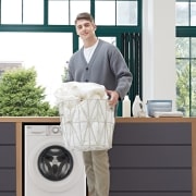 LG Lavadora inteligente  AI Direct Drive TM, con Vapor, autodosificación detergente, 9kg, 1400,  Clasificación B Blanca, Serie 350, F4WV3509S3W