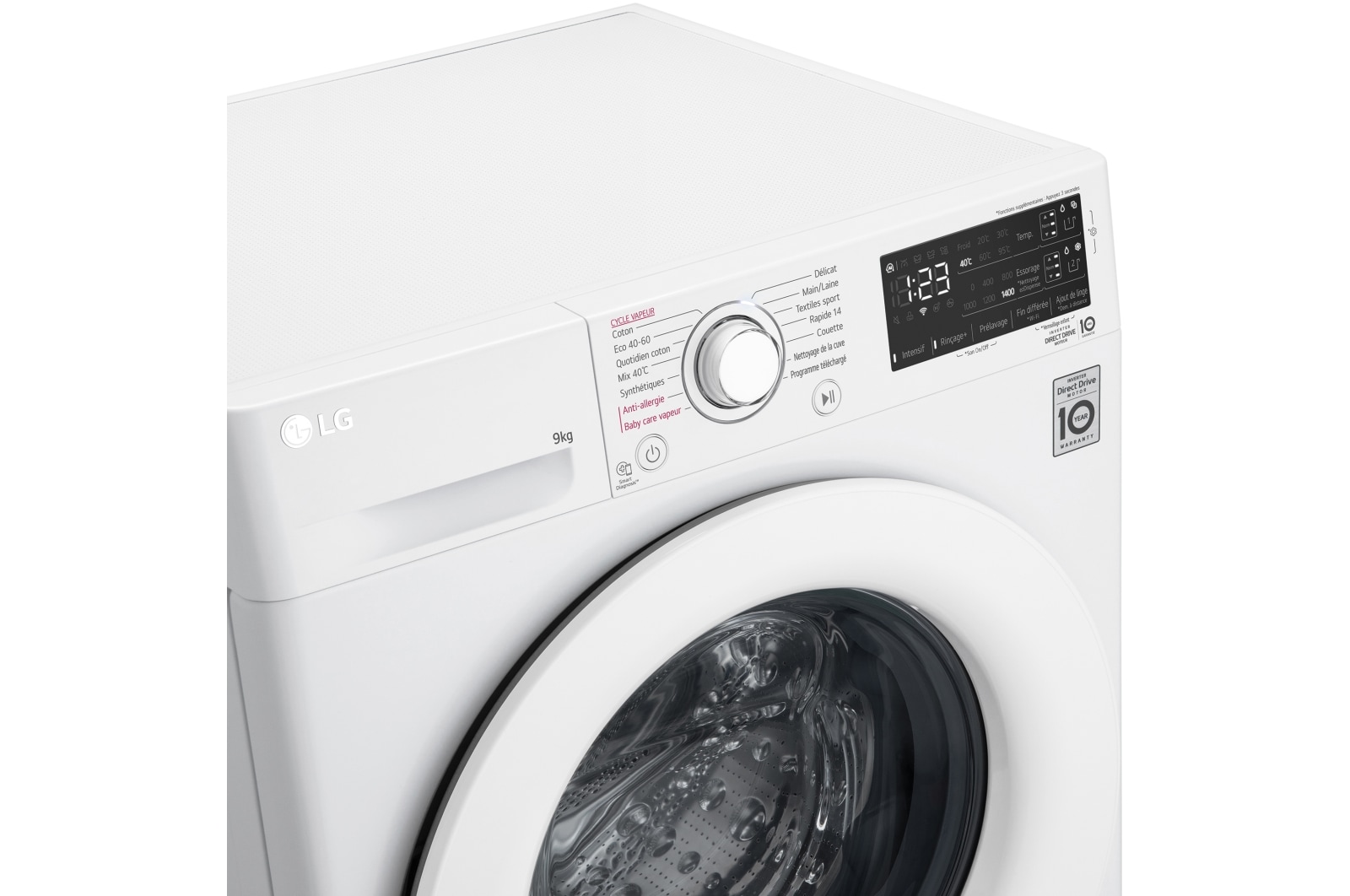 LG Lavadora inteligente  AI Direct Drive TM, con Vapor, autodosificación detergente, 9kg, 1400,  Clasificación B Blanca, Serie 350, F4WV3509S3W