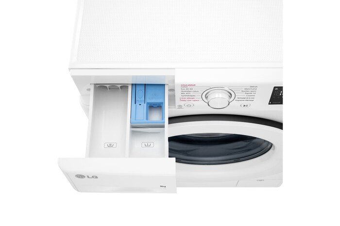 LG Lavadora inteligente  AI Direct Drive TM, con Vapor, autodosificación detergente, 9kg, 1400,  Clasificación B Blanca, Serie 350, F4WV3509S3W