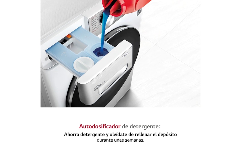 LG Lavadora inteligente  AI Direct Drive<sup>TM</sup>, con Vapor, autodosificación detergente, 9kg, 1400,  Clasificación B Blanca, Serie 350, F4WV3509S6W