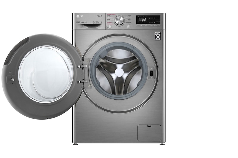 LG Lavadora inteligente   AI Direct Drive ™, TurboWash 59, 8kg, 1400rpm,  Clasificación B, Inox antihuellas, Serie 500, F4WV508S2BS