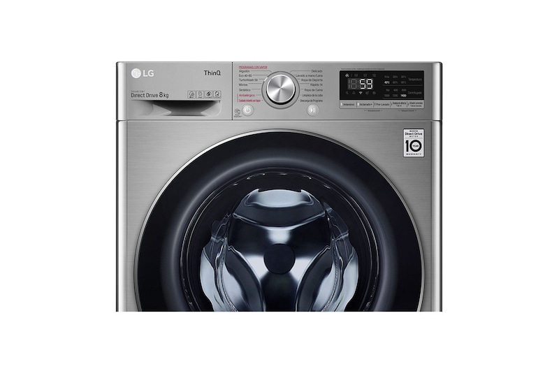LG Lavadora inteligente   AI Direct Drive ™, TurboWash 59, 8kg, 1400rpm,  Clasificación B, Inox antihuellas, Serie 500, F4WV508S2BS