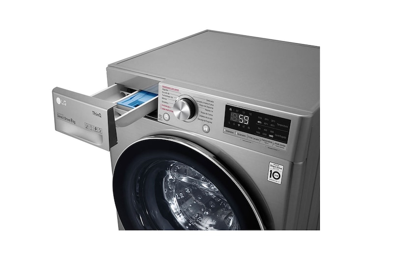 LG Lavadora inteligente   AI Direct Drive ™, TurboWash 59, 8kg, 1400rpm,  Clasificación B, Inox antihuellas, Serie 500, F4WV508S2BS