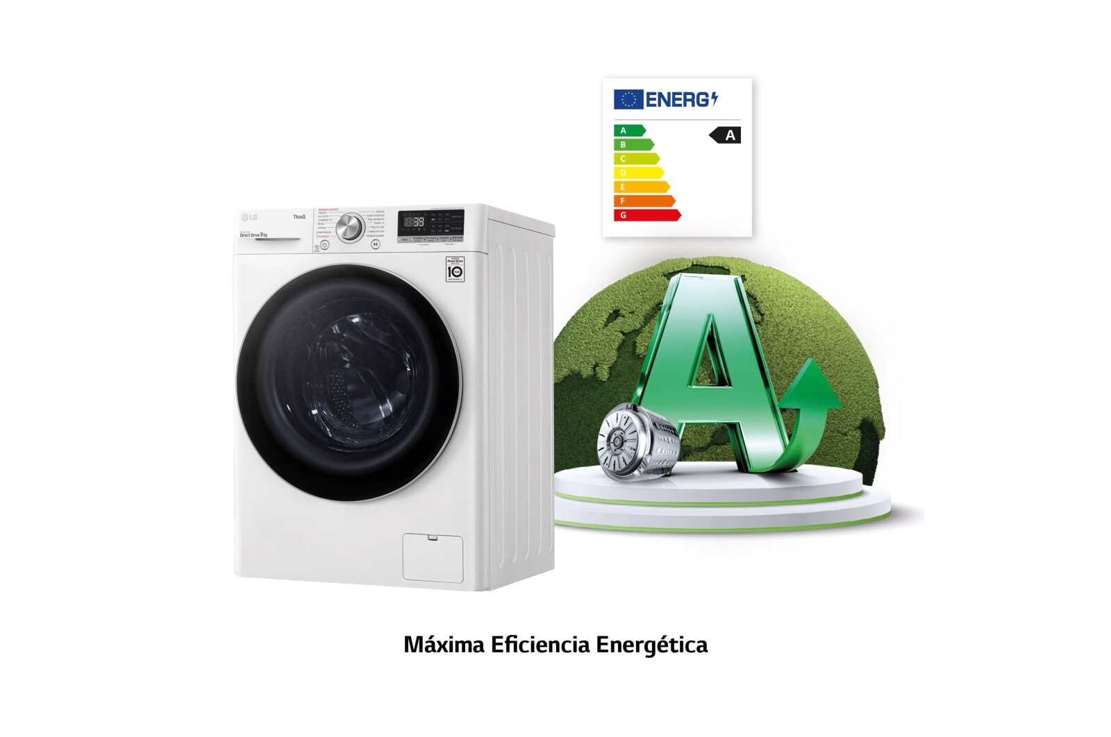 LG Lavadora inteligente AI Direct Drive 9kg, 1400rpm, Clasificación A, Blanca, Serie 700, F4WV7009S1W
