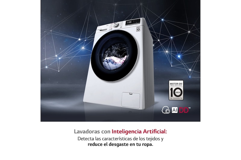 LG Lavadora inteligente AI Direct Drive 9kg, 1400rpm, Clasificación A, Blanca, Serie 700, F4WV7009S1W