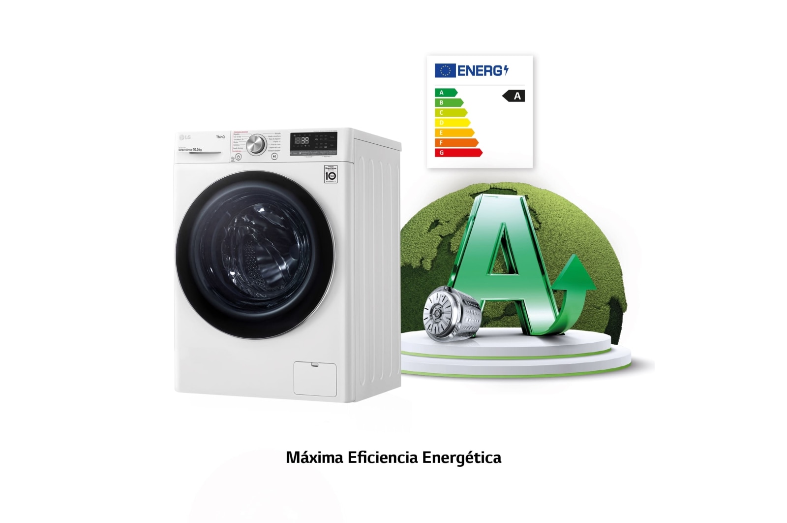 LG Lavadora inteligente AI Direct Drive 10.5kg, 1400rpm, Clasificación A, Blanca, Serie 700, F4WV7010S2W