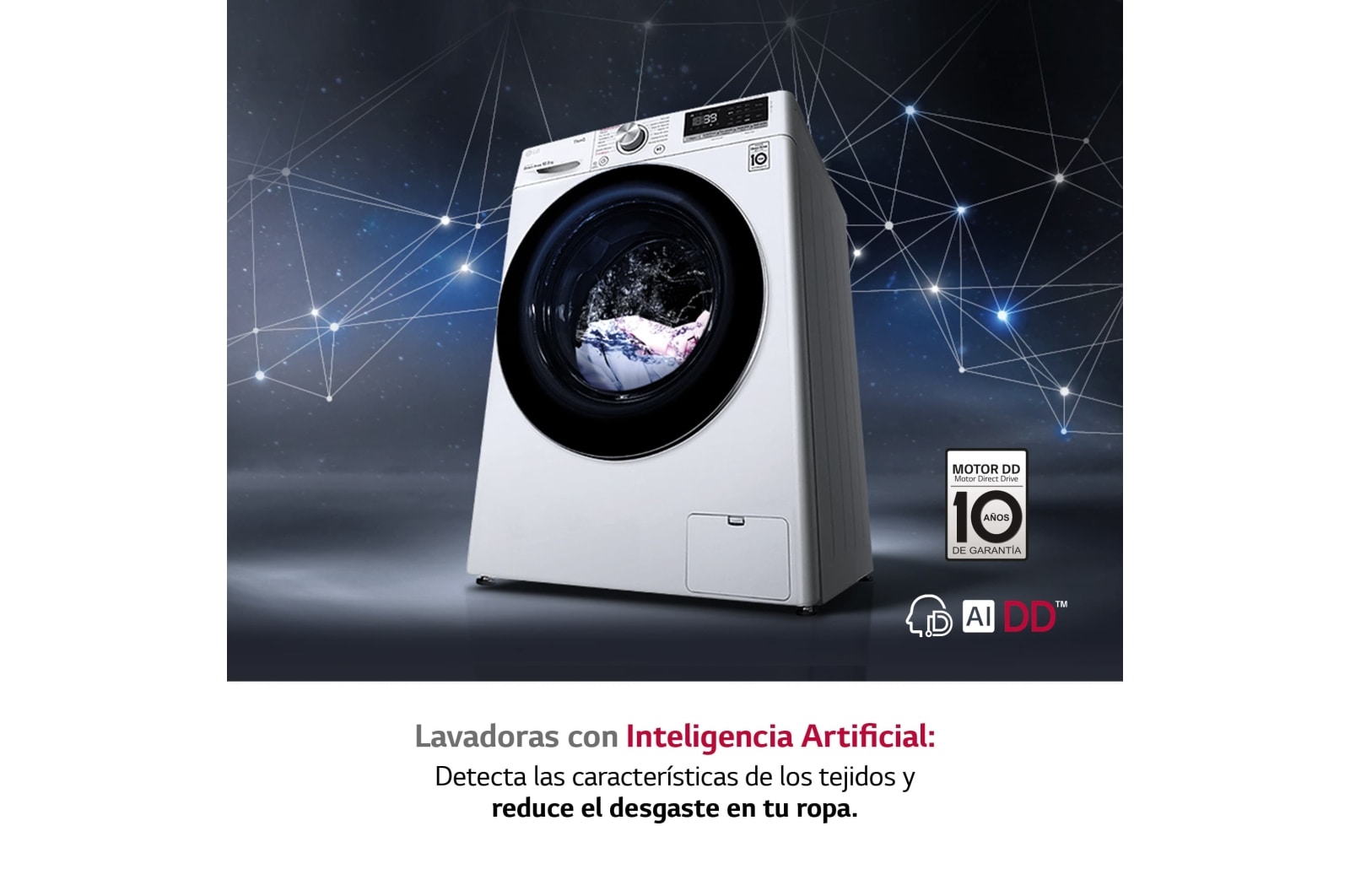 LG Lavadora inteligente AI Direct Drive 10.5kg, 1400rpm, Clasificación A, Blanca, Serie 700, F4WV7010S2W