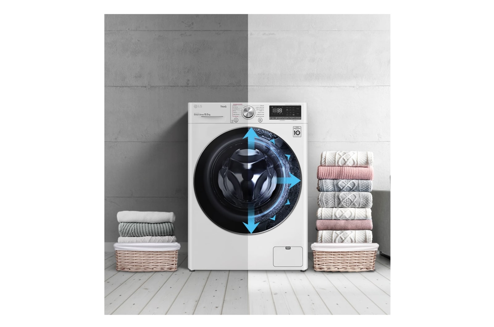LG Lavadora inteligente AI Direct Drive 10.5kg, 1400rpm, Clasificación A, Blanca, Serie 700, F4WV7010S2W