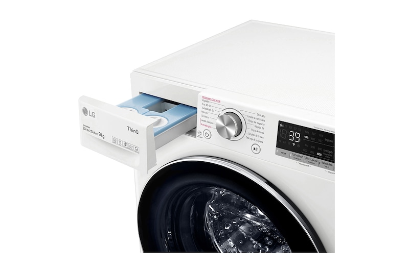 LG Lavadora inteligente  AI Direct Drive con Autodosificación de detergente, 9kg, 1600rpm, Clasificación A, Blanca, Serie 750, F6WV7509S2W