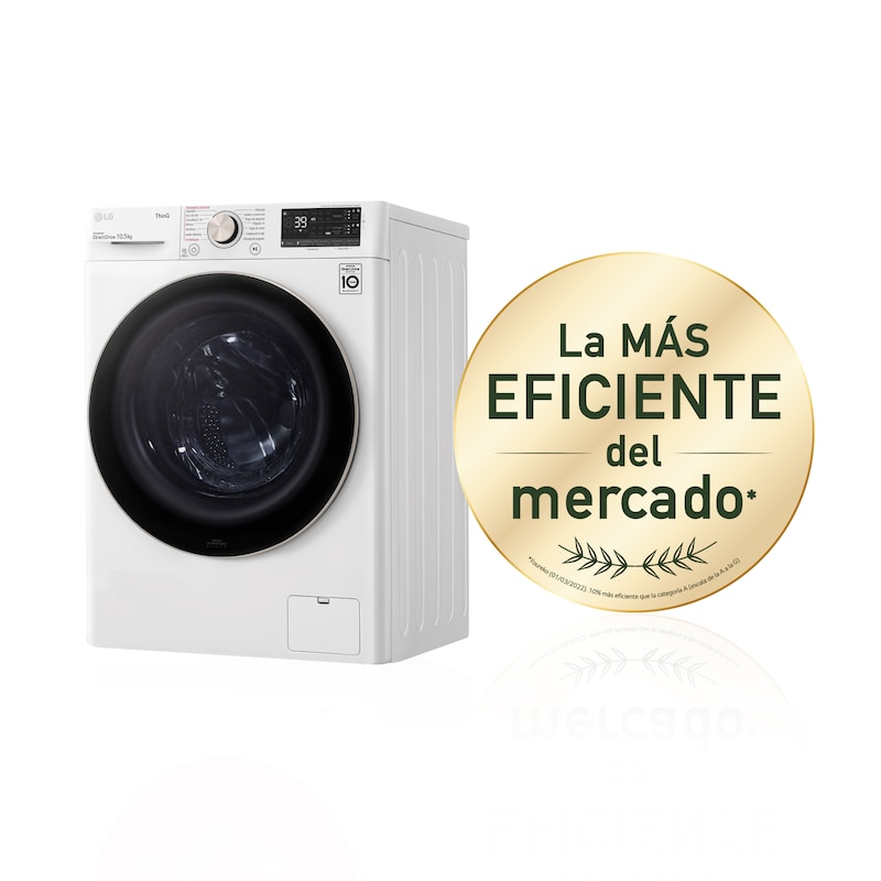 LG Lavadora inteligente  AI Direct Drive TM,<br> TurboWash 360º,  con autodosificación de detergente, 10,5kg, 1600rpm,<br> Clasificación Un 10% más eficiente que  A<br> Blanca, Serie 750, F6WV7510PRW