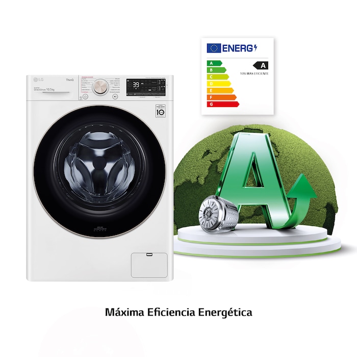 LG Lavadora inteligente AI Direct Drive TM,<br> TurboWash 360º, con autodosificación de detergente, 10,5kg, 1600rpm,<br> Clasificación Un 10% más eficiente que A<br> Blanca, Serie 750, F6WV7510PRW