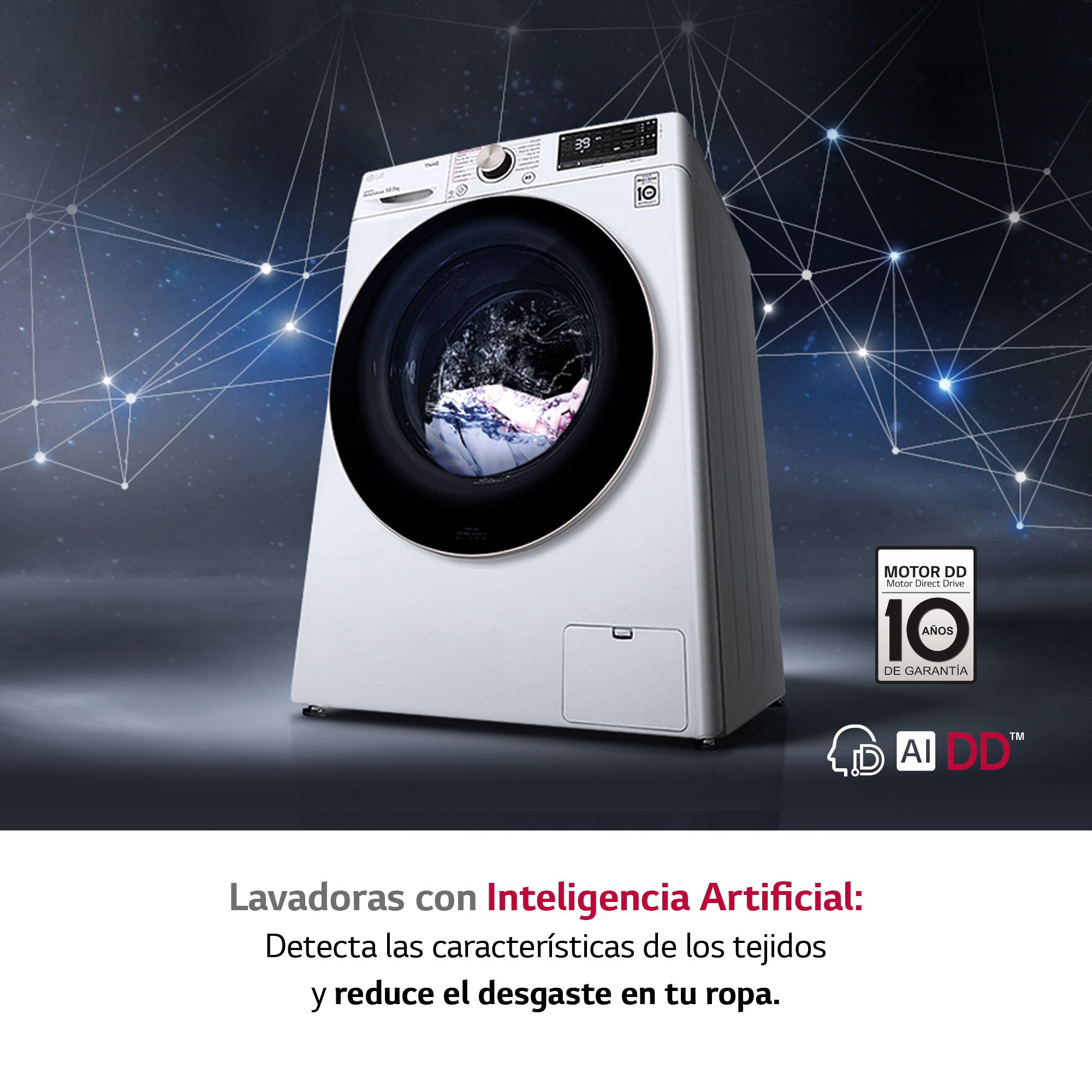 LG Lavadora inteligente  AI Direct Drive TM,<br> TurboWash 360º,  con autodosificación de detergente, 10,5kg, 1600rpm,<br> Clasificación Un 10% más eficiente que  A<br> Blanca, Serie 750, F6WV7510PRW