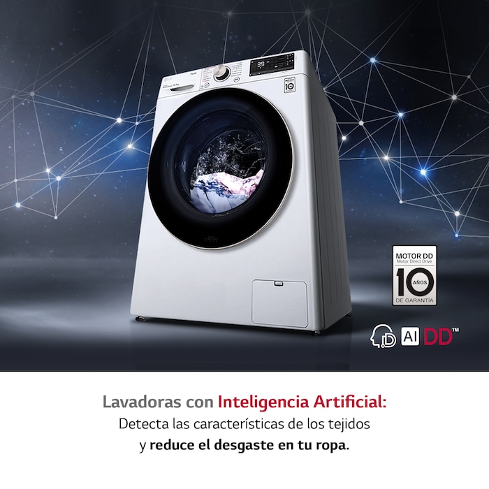 LG Lavadora inteligente AI Direct Drive TM,<br> TurboWash 360º, con autodosificación de detergente, 10,5kg, 1600rpm,<br> Clasificación Un 10% más eficiente que A<br> Blanca, Serie 750, F6WV7510PRW