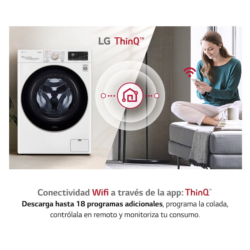 LG Lavadora inteligente  AI Direct Drive TM,<br> TurboWash 360º,  con autodosificación de detergente, 10,5kg, 1600rpm,<br> Clasificación Un 10% más eficiente que  A<br> Blanca, Serie 750, F6WV7510PRW