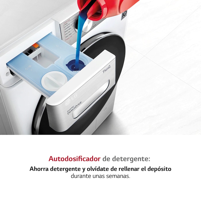 LG Lavadora inteligente AI Direct Drive TM,<br> TurboWash 360º, con autodosificación de detergente, 10,5kg, 1600rpm,<br> Clasificación Un 10% más eficiente que A<br> Blanca, Serie 750, F6WV7510PRW