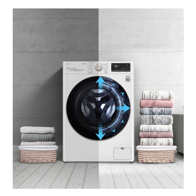 LG Lavadora inteligente  AI Direct Drive TM,<br> TurboWash 360º,  con autodosificación de detergente, 10,5kg, 1600rpm,<br> Clasificación Un 10% más eficiente que  A<br> Blanca, Serie 750, F6WV7510PRW