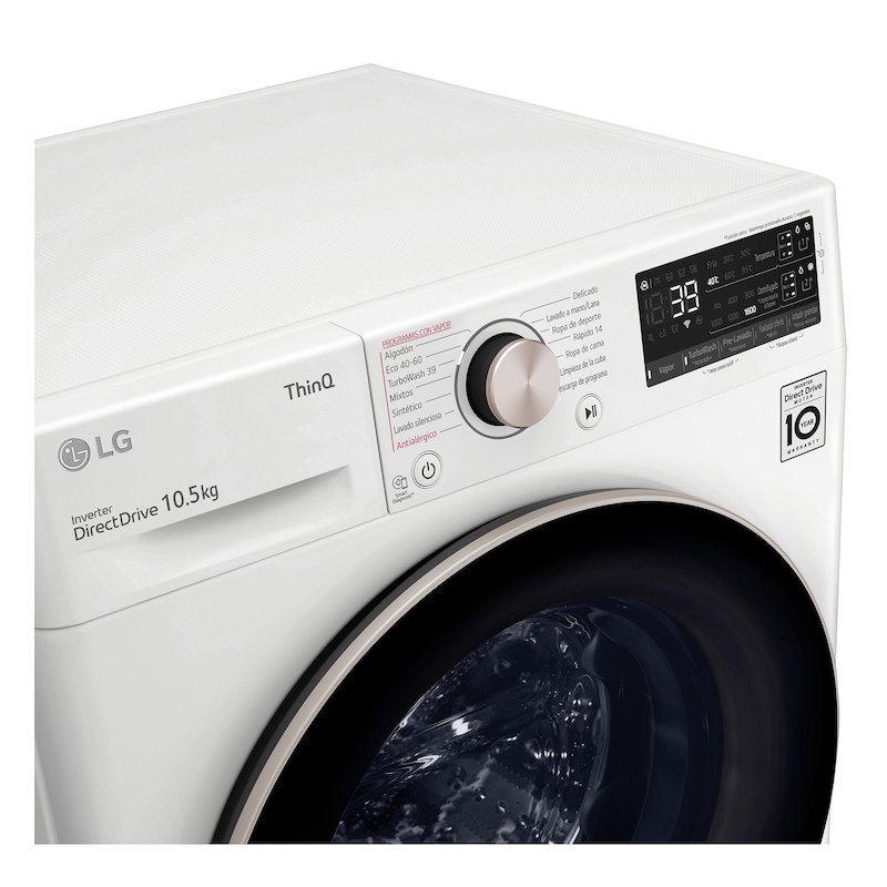 LG Lavadora inteligente  AI Direct Drive TM,<br> TurboWash 360º,  con autodosificación de detergente, 10,5kg, 1600rpm,<br> Clasificación Un 10% más eficiente que  A<br> Blanca, Serie 750, F6WV7510PRW