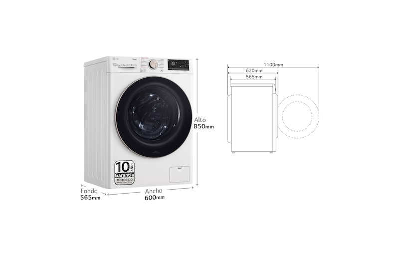 LG Lavadora inteligente  AI Direct Drive TM,<br> TurboWash 360º,  con autodosificación de detergente, 10,5kg, 1600rpm,<br> Clasificación Un 10% más eficiente que  A<br> Blanca, Serie 750, F6WV7510PRW