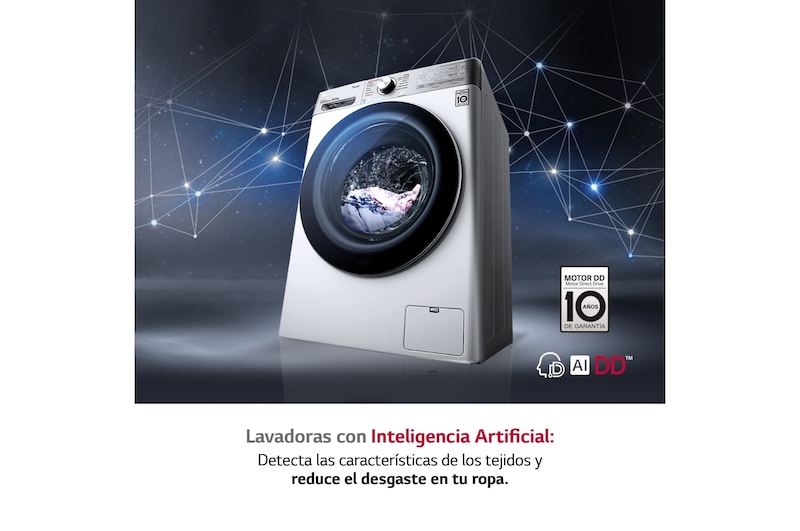 LG Lavadora inteligente AI Direct Drive con Autodosificador de detergente  10,5kg, 1600rpm, Clasificación A, Blanca, Serie 950, F6WV9510P2W