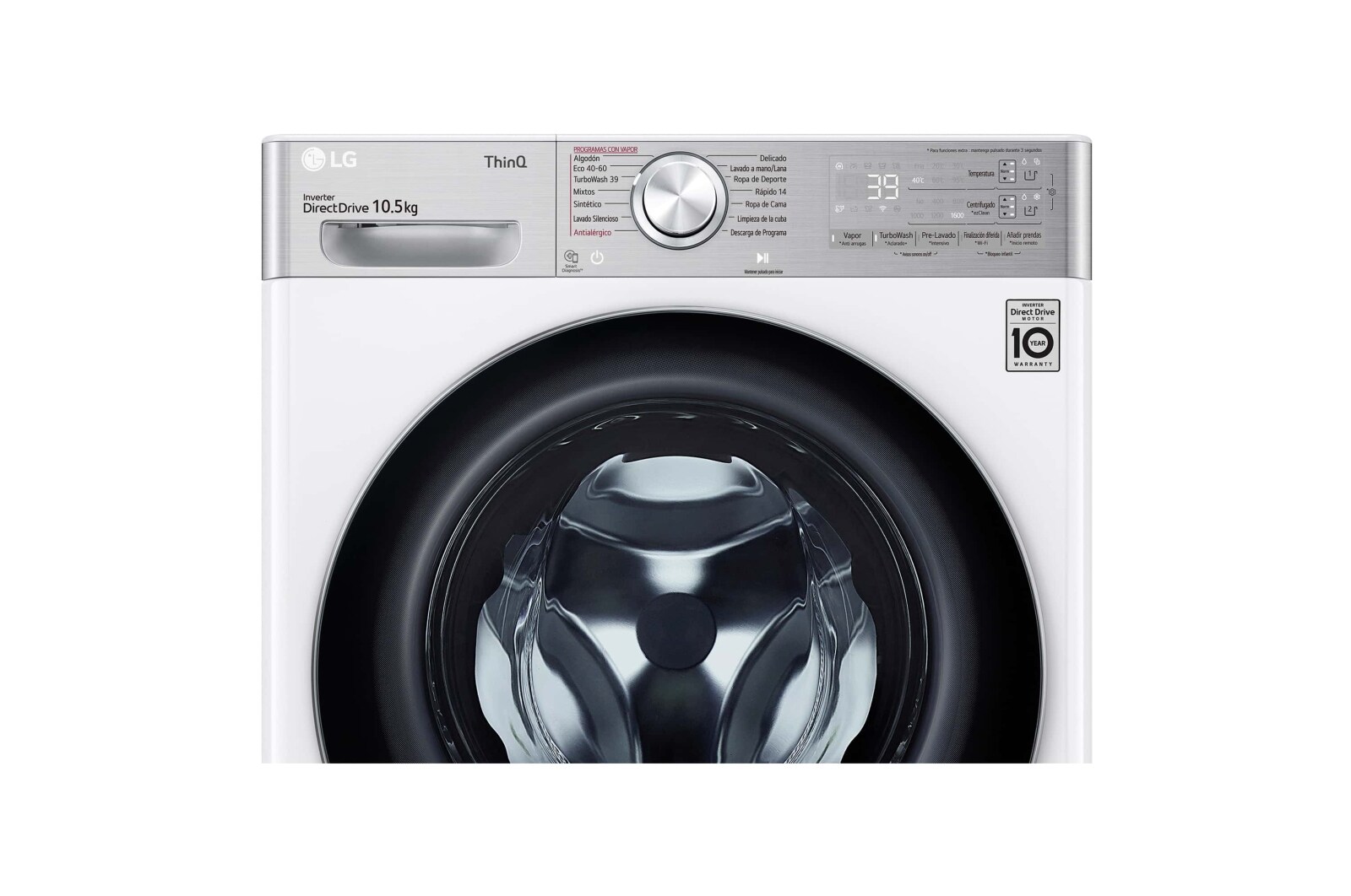 LG Lavadora inteligente AI Direct Drive con Autodosificador de detergente  10,5kg, 1600rpm, Clasificación A, Blanca, Serie 950, F6WV9510P2W