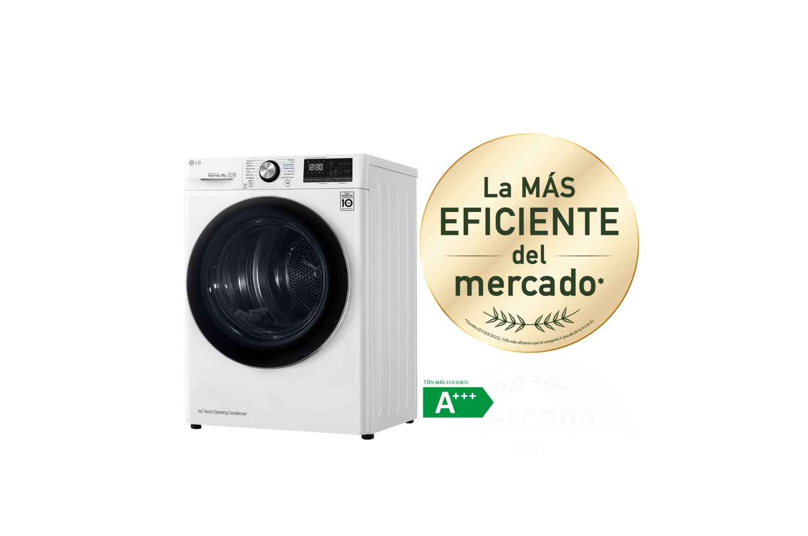 LG 8kg Dual Inverter Secadora con Bomba de calor Blanca A+++, RC80V9AV2W