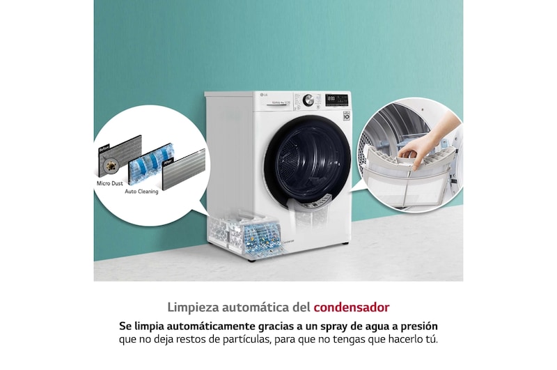 LG Secadora con Bomba de calor Dual Inverter 8kg, Clasificación A+++, Blanca, Serie 9, RC80V9AV4Q