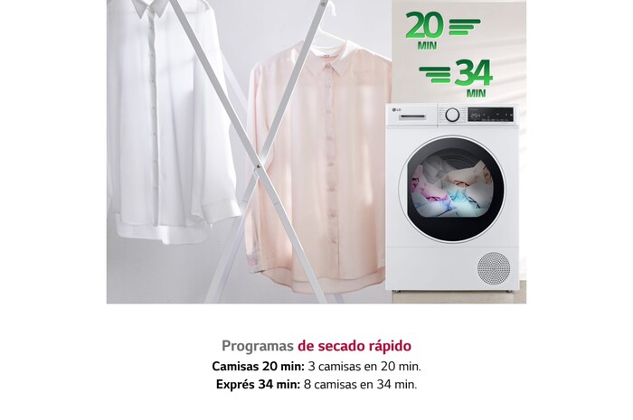 LG  Secadora  con bomba de calor 8kg, A++, Blanca, Serie 100 , RH80T2AP6RM