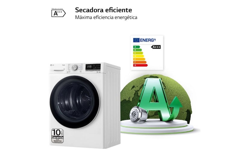 LG Secadora 8kg, C, con Bomba de calor Dual Inverter, Blanca, Serie 900, RH80V9AV4N