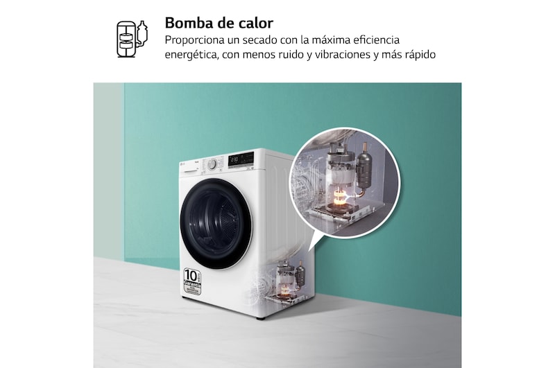LG Secadora 8kg, C, con Bomba de calor Dual Inverter, Blanca, Serie 900, RH80V9AV4N
