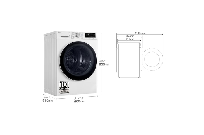 LG Secadora 8kg, C, con Bomba de calor Dual Inverter, Blanca, Serie 900, RH80V9AV4N