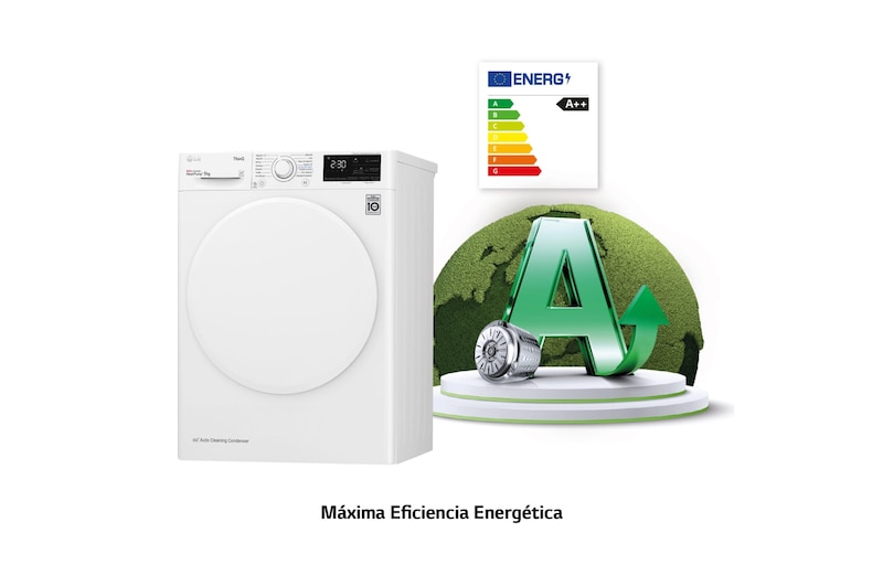 LG Secadora con Bomba de calor Dual Inverter, 9kg A++, Blanca, Serie 5, RH90V3AV0N