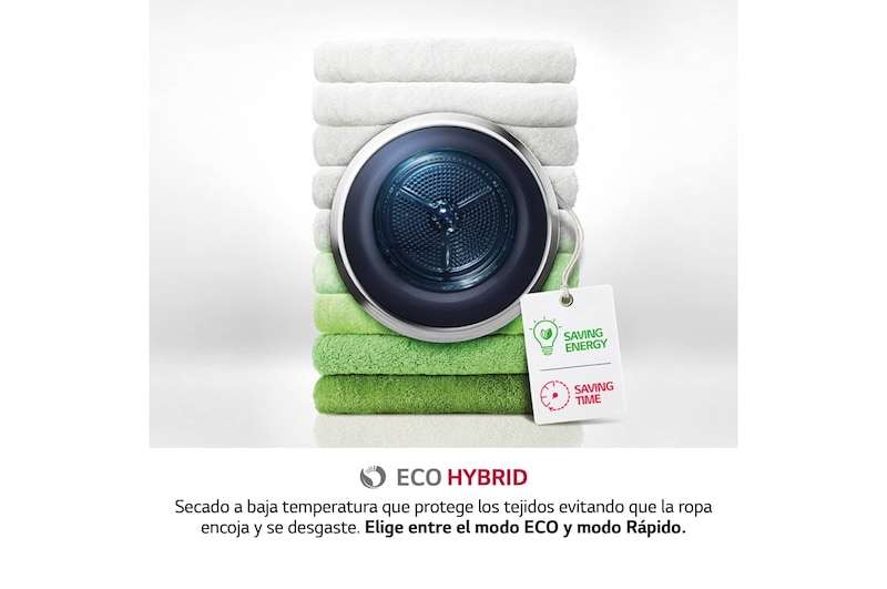 LG Secadora con Bomba de calor Dual Inverter, 9kg A++, Blanca, Serie 5, RH90V3AV0N