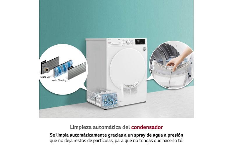LG Secadora con Bomba de calor Dual Inverter, 9kg A++, Blanca, Serie 5, RH90V3AV0N