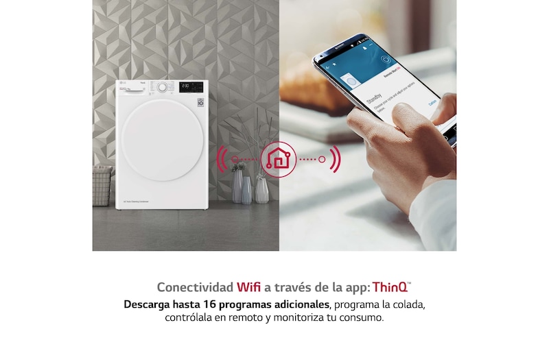 LG Secadora con Bomba de calor Dual Inverter, 9kg A++, Blanca, Serie 5, RH90V3AV0N