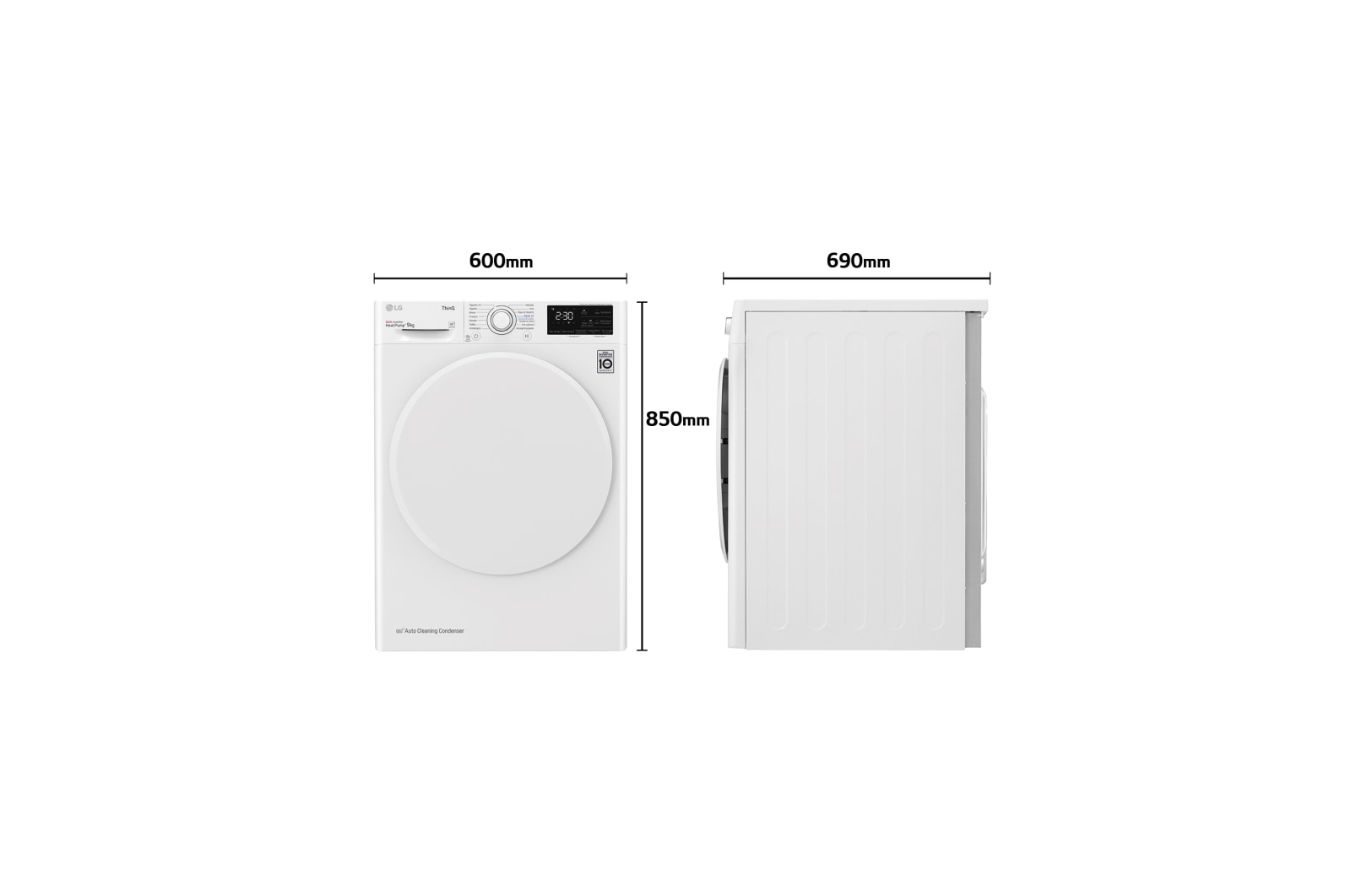 LG Secadora con Bomba de calor Dual Inverter, 9kg A++, Blanca, Serie 5, RH90V3AV0N