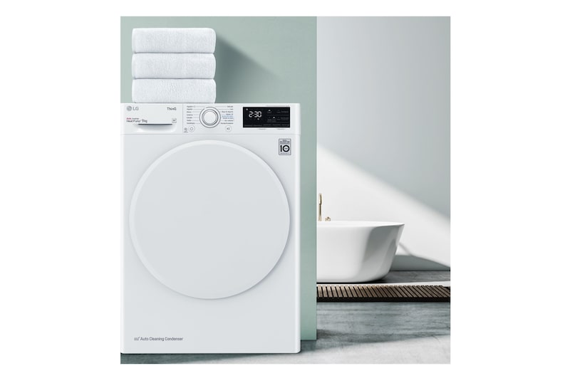 LG Secadora con Bomba de calor Dual Inverter, 9kg A++, Blanca, Serie 5, RH90V3AV0N