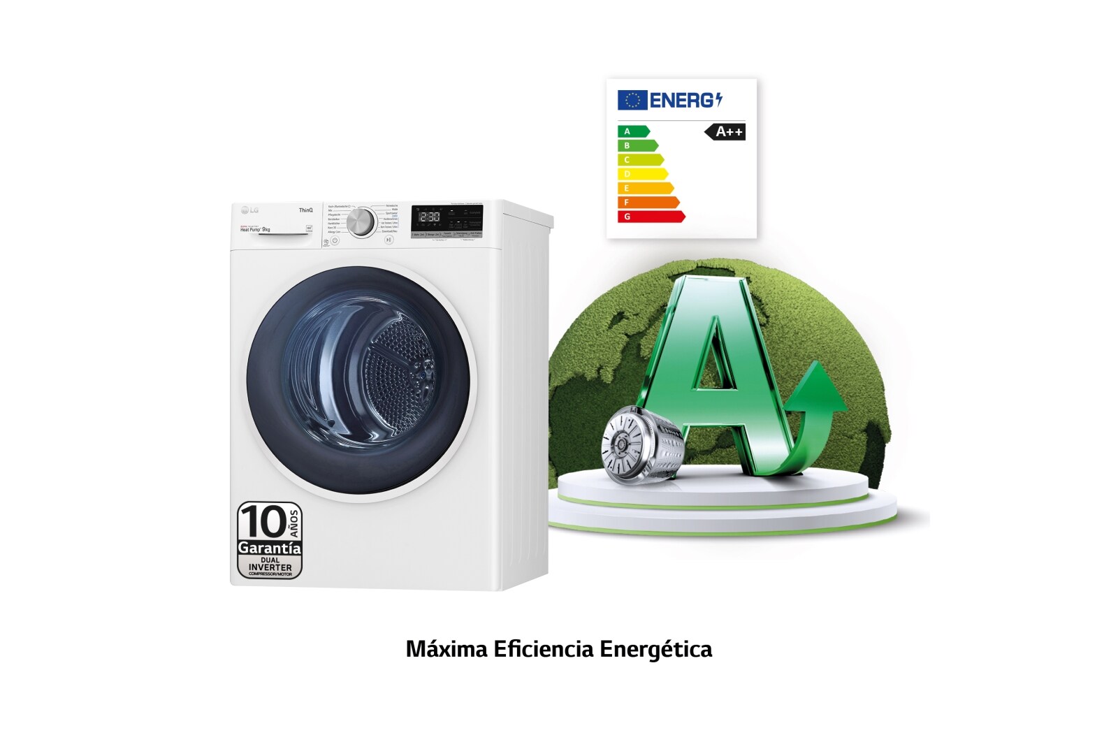 LG 9kg Dula Inverter Secadora con Bomba de Calor Blanca A++, RH90V5AV6N