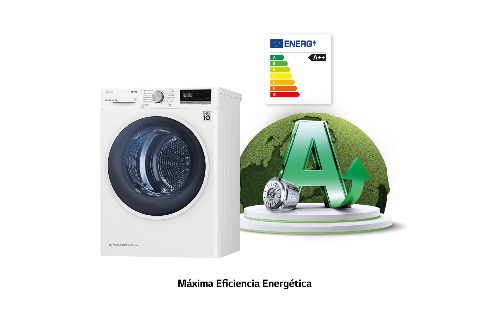 LG Secadora con Bomba de calor Dual Inverter 9kg, Clasificación A++, Blanca, Serie 5, RH90V5AV6Q